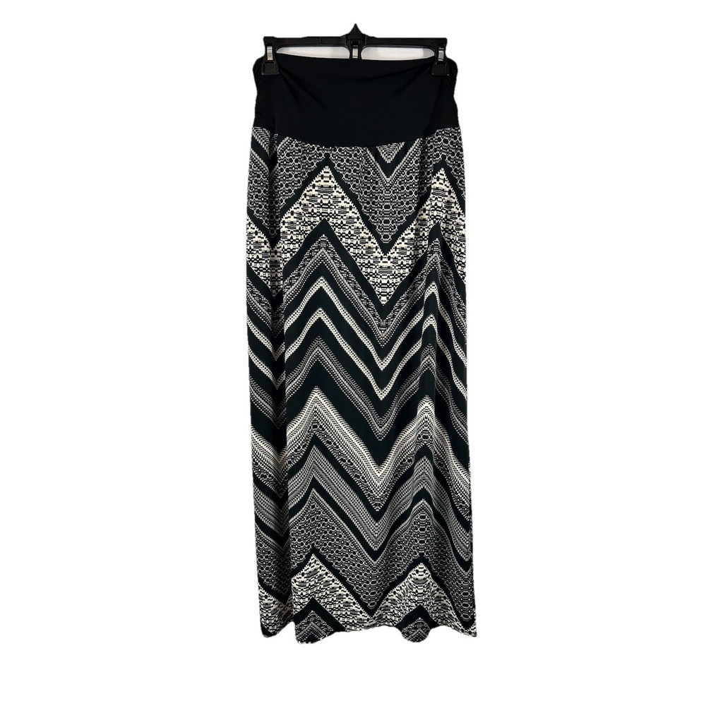 AB Studio Black White Chevron Maxi Skirt Large High Waist Stretch Geometric Boho
